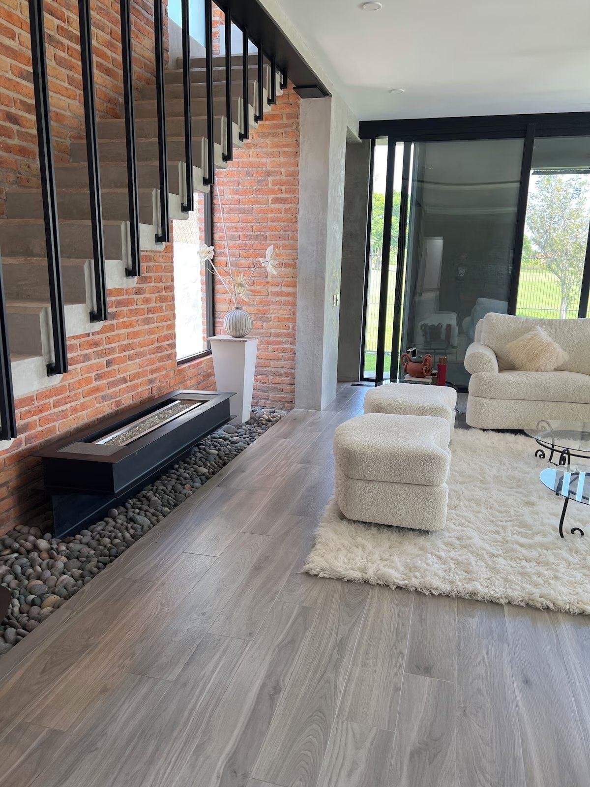 Living room and brick wall
