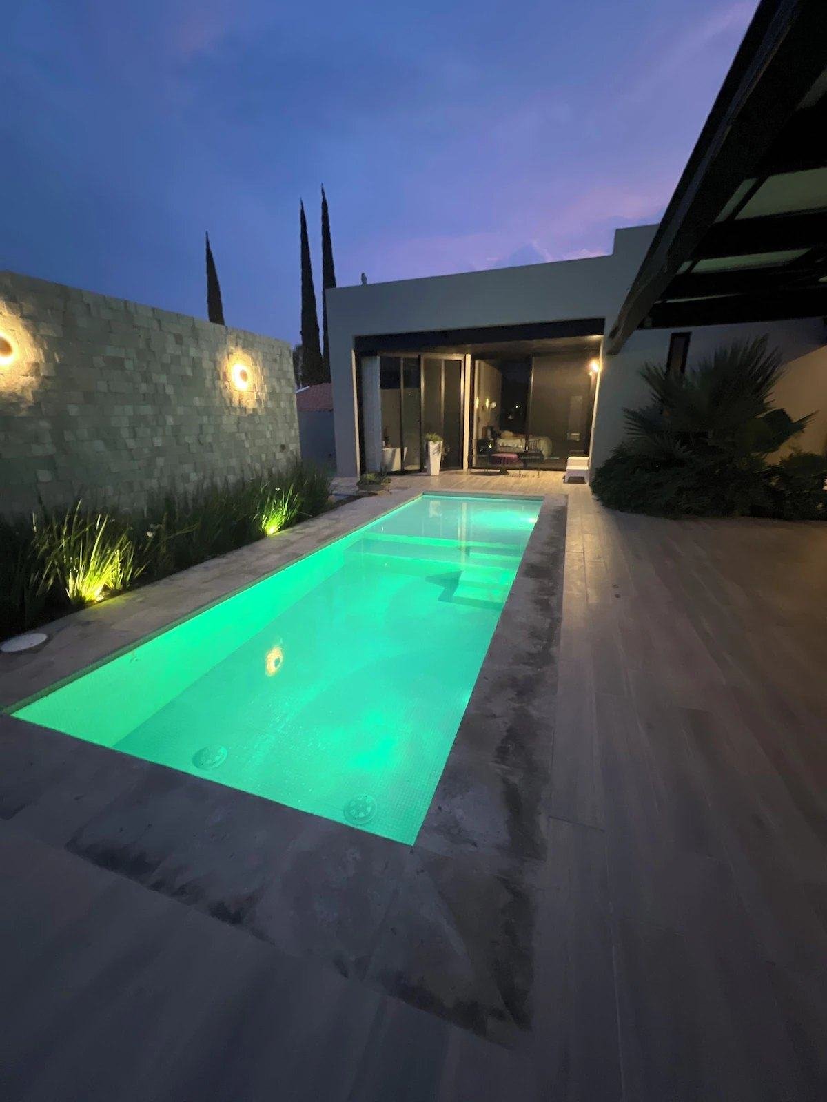 The pool at dusk