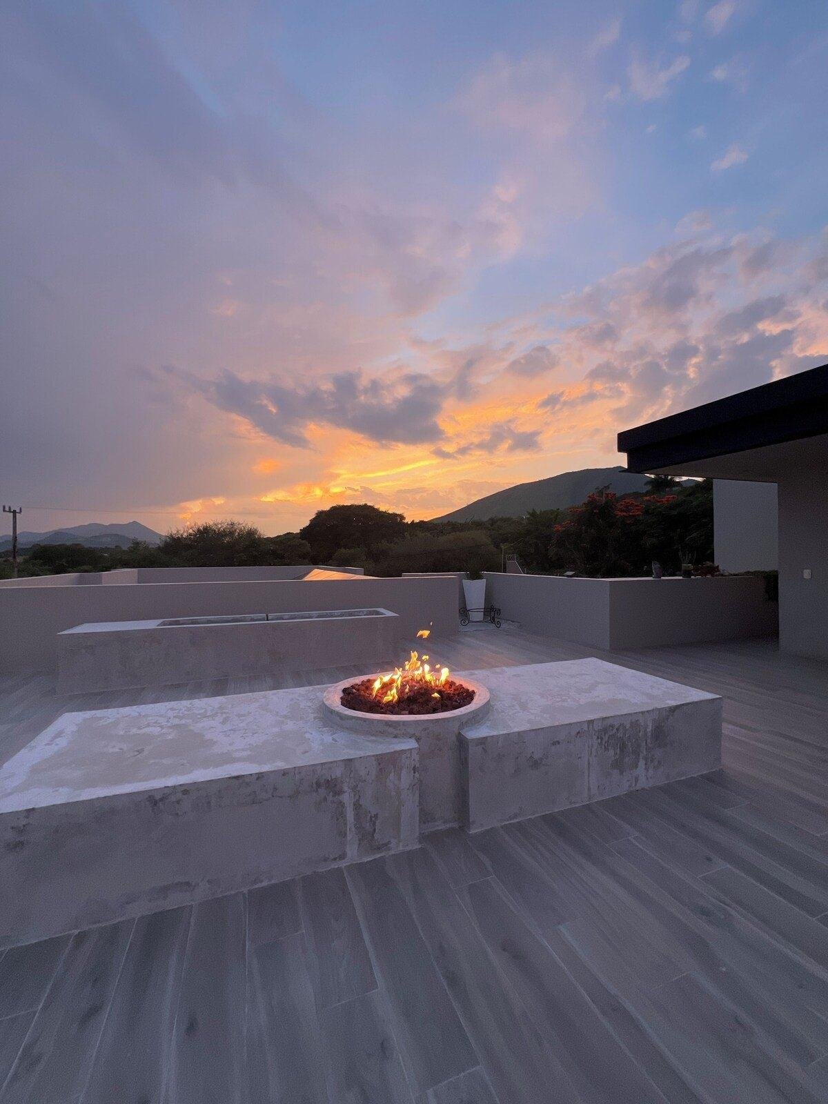 The fire pit at sunset